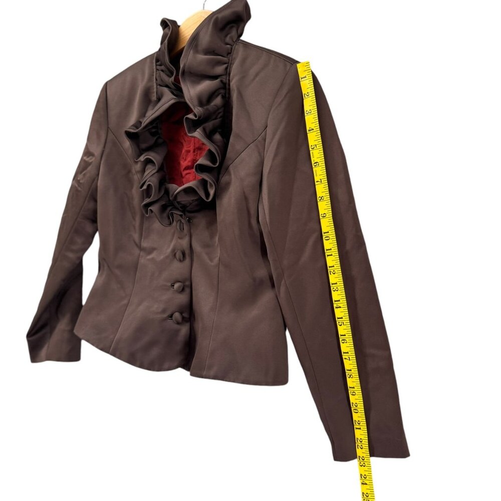 Vtg BlackTie Oleg Cassini Blazer Jacket Womens Ruffle Collar Button Front Size 8 - Picture 9 of 12